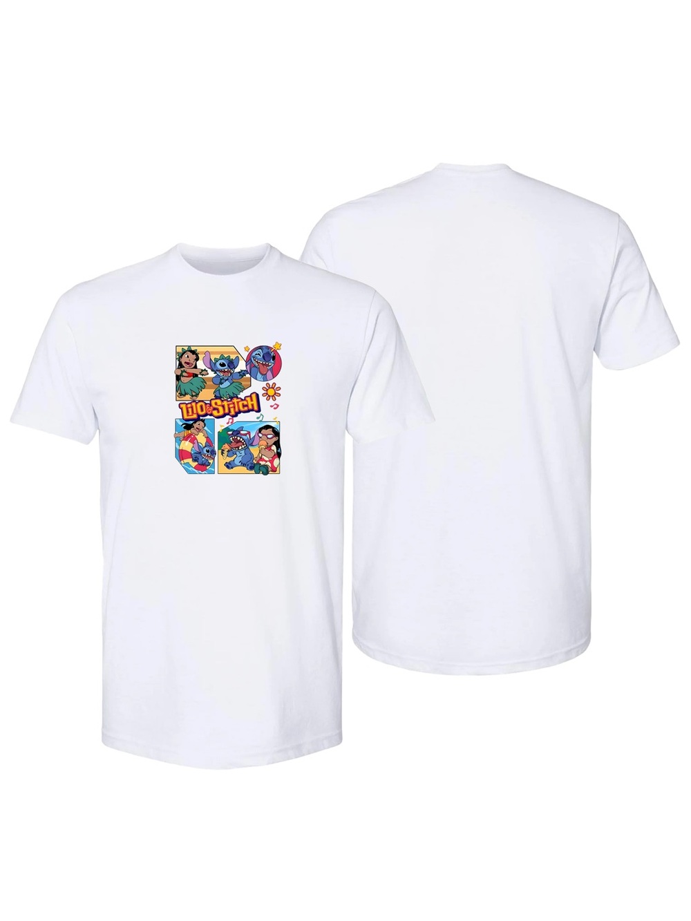 Unisex Lilo and Stitch Beach Cotton T-Shirt White